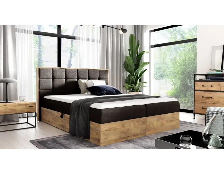 PRATO K10 łóżko kontynentalne 180x200 z pojemnikiem, drewniana skrzynia